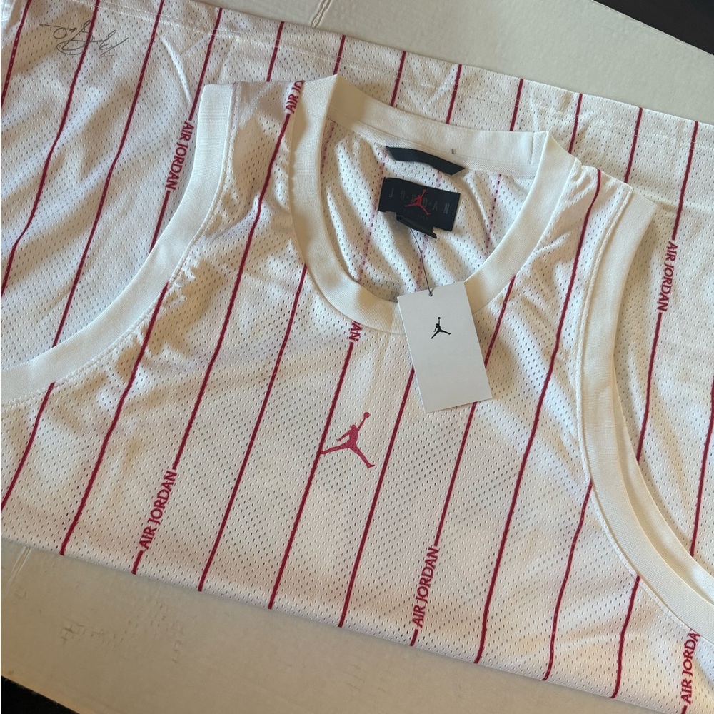 Jordan White and Red Striped Tank Top